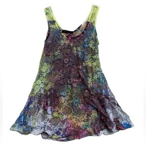 Seductions Neon Floral Mesh Babydoll Tank Top Small - Rave Clubwear Cover-up